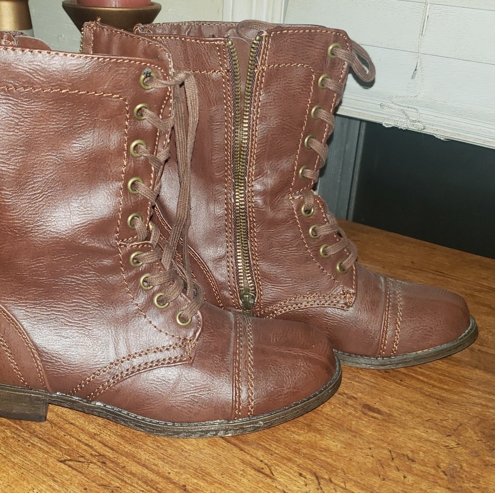 brown leather combat boots